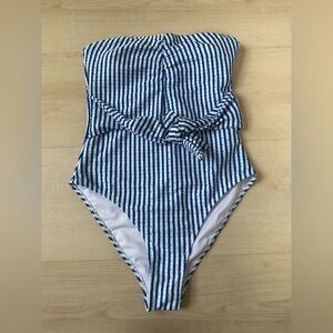 Blue and White Striped one piece Swimsuit